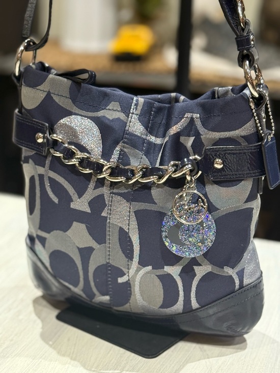 Coach Handbags - Coach Navy and Silver Signature Chain Shoulder Bag